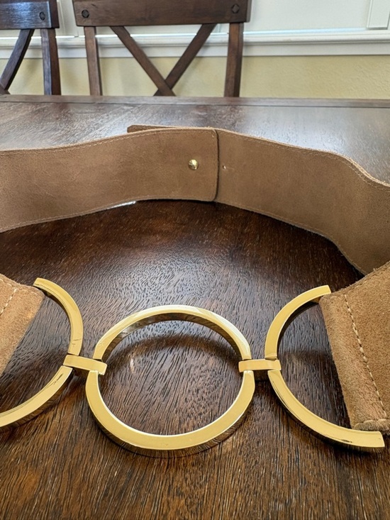 Bebe Open Circles Suede Waist Belt Women M/L Brown Genuine Leather  Boho main image 6